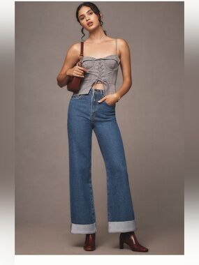 Pilcro Cuffed Wide Leg Jeans in Classic Blue